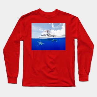 Oceanic White Tips Sharks Cruising Under A Boat Long Sleeve T-Shirt